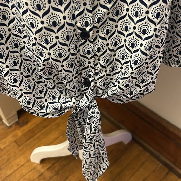 Alex Marie navy white button front tie waist long sleeve blouse Size XL EUC - Picture 5 of 11